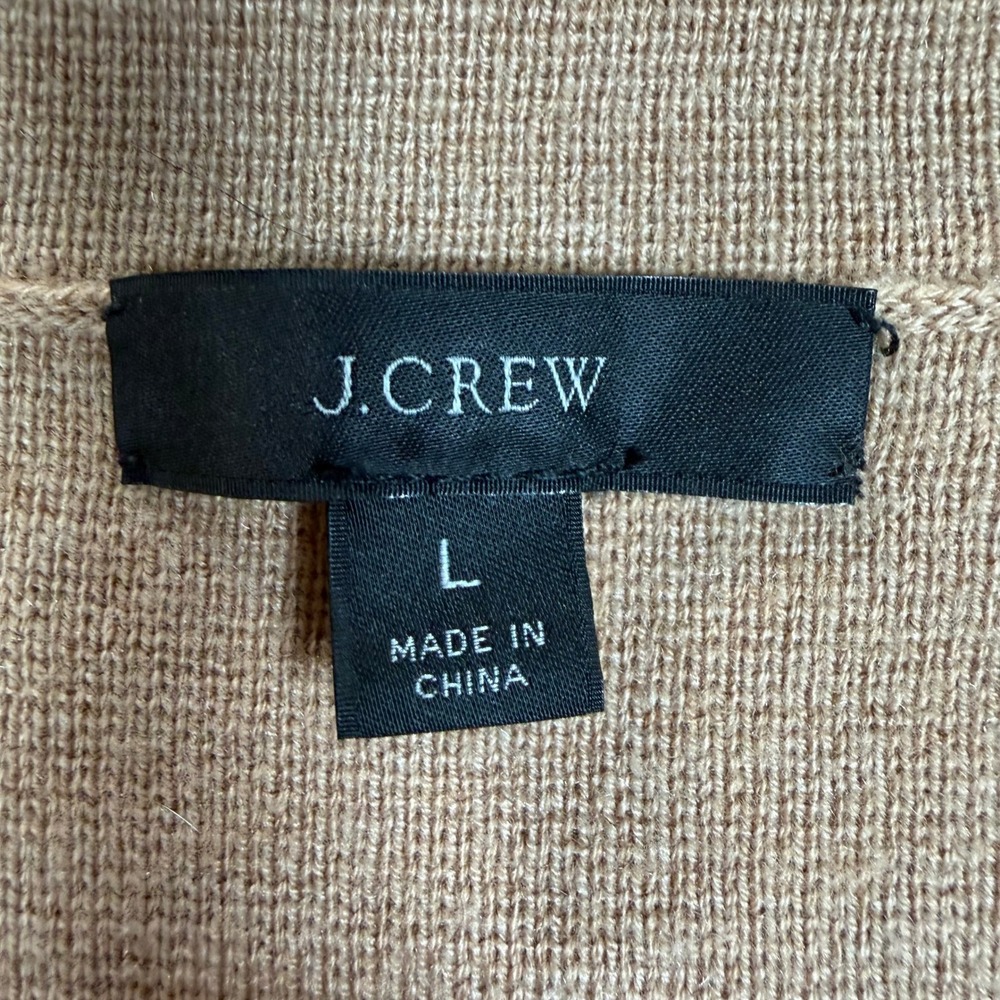 J.Crew Womens Tan Camel Merino Wool Blend Open Front Sweater Blazer Jacket L - Picture 6 of 9